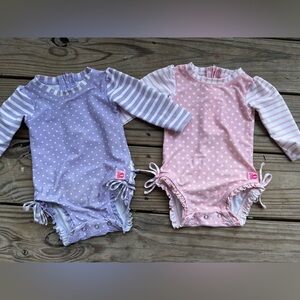 Set of 2 Ruffle Butts Pink and Lavender Baby Swimsuits 6-12 month Long sleeve